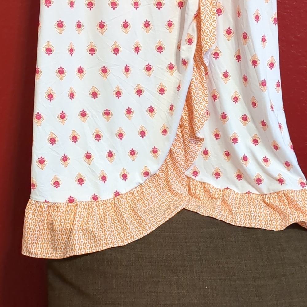 Cabana Life -Orange/White /Off the Shoulder- Long Sleeve/Ruffle Slit Maxi Dress - Picture 5 of 12